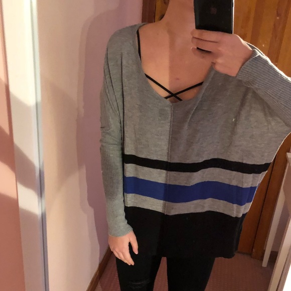 Striped loose v-neck sweater - Picture 3 of 5